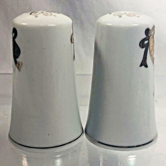 Vintage Lefton 50th Anniversary Salt and Pepper Shaker Set White Gold Trim 1955 - Picture 9 of 11